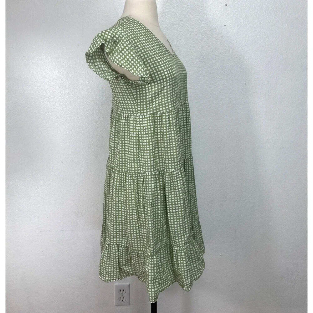 Indigo Soul Woman Green Gingham Dress Small Cotten Rayon Baby Doll Layers Summer